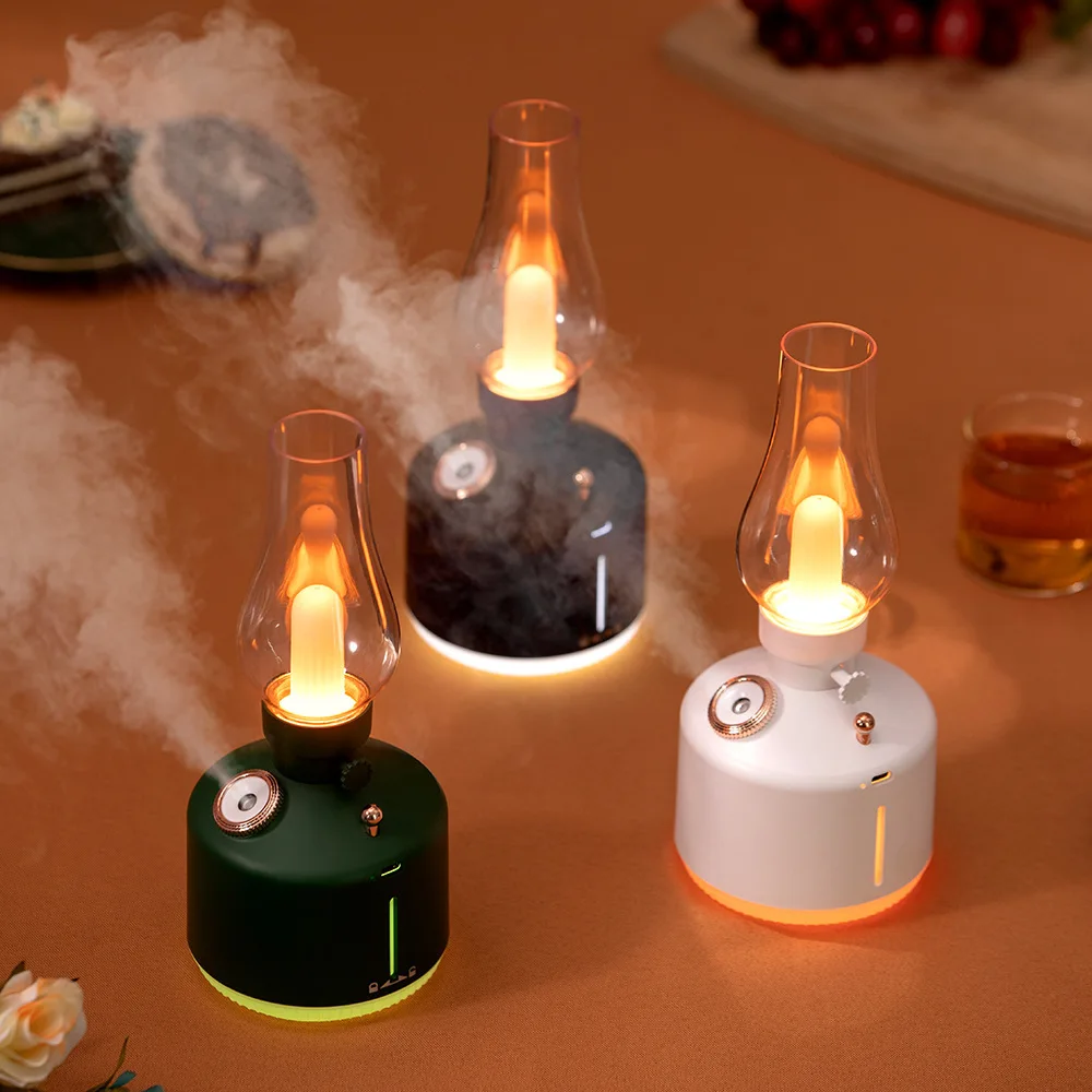 Humidificador de aire inalámbrico, difusor de aromaterapia con luz LED, recargable por USB, lámpara de queroseno Retro, fabricante de niebla para el hogar