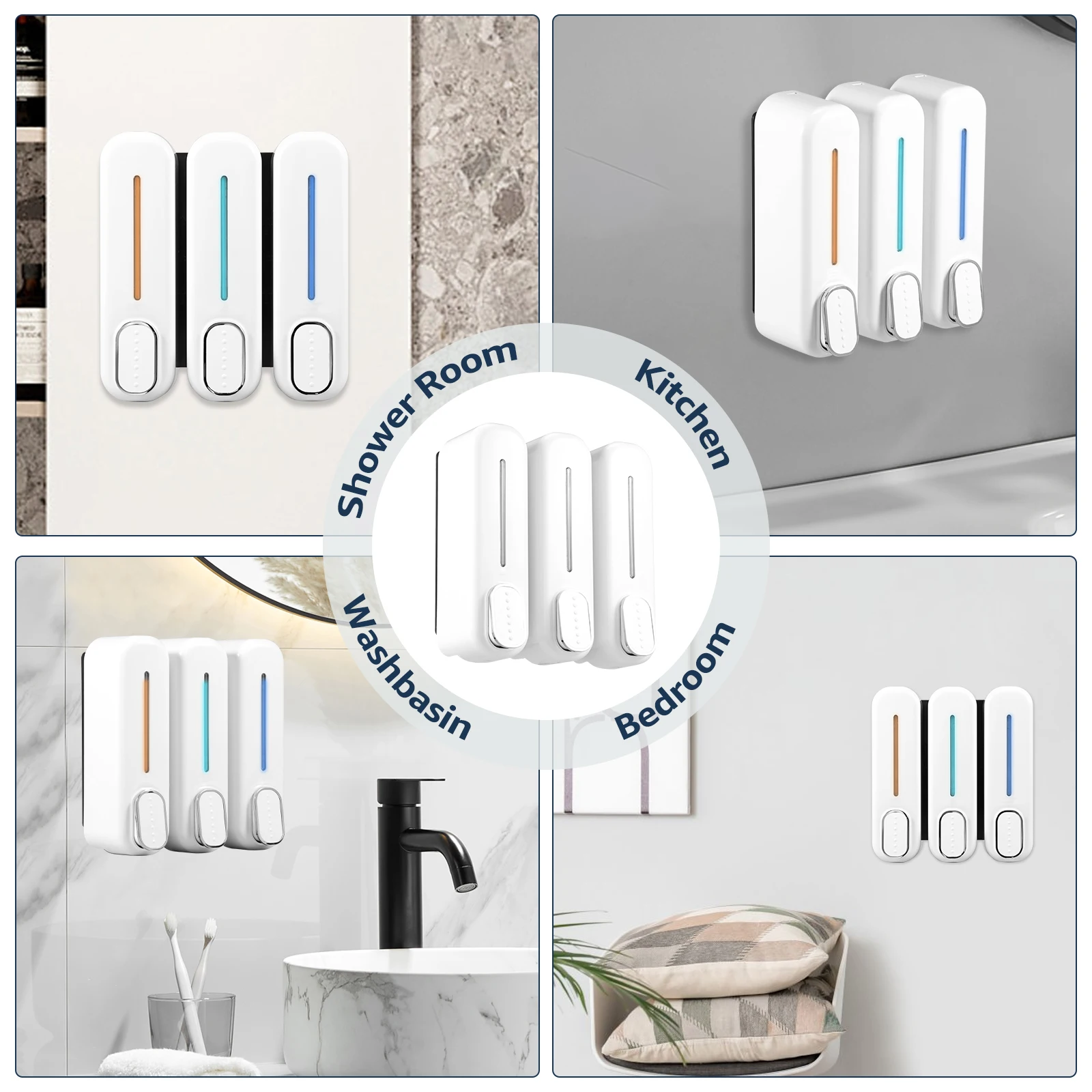 Wall Mounted Soap Dispenser 3 Chamber Shampoo Shower Gel Dispenser Detergent Container Family Hotel Bathroom Accessories