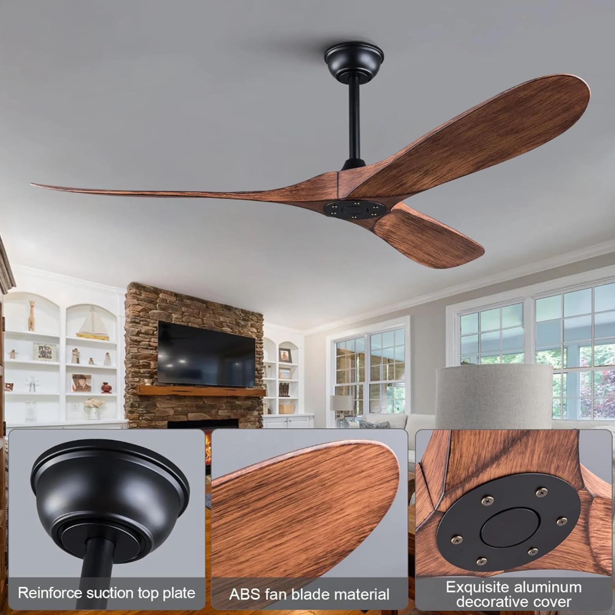 52 60 Inch Modern Ceiling Fan Without Light 3 ABS Blades 6 Speed Quiet Fans Reversible DC Motor Electric Fan Indoor Outdoor