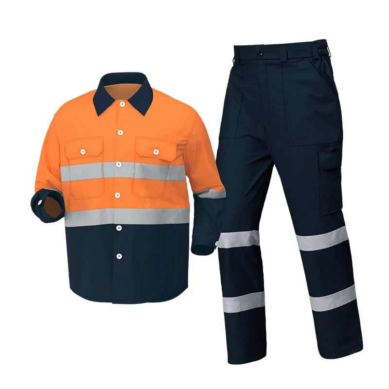 Long-sleeved thin reflective strip work clothes set printed construction tooling work clothes