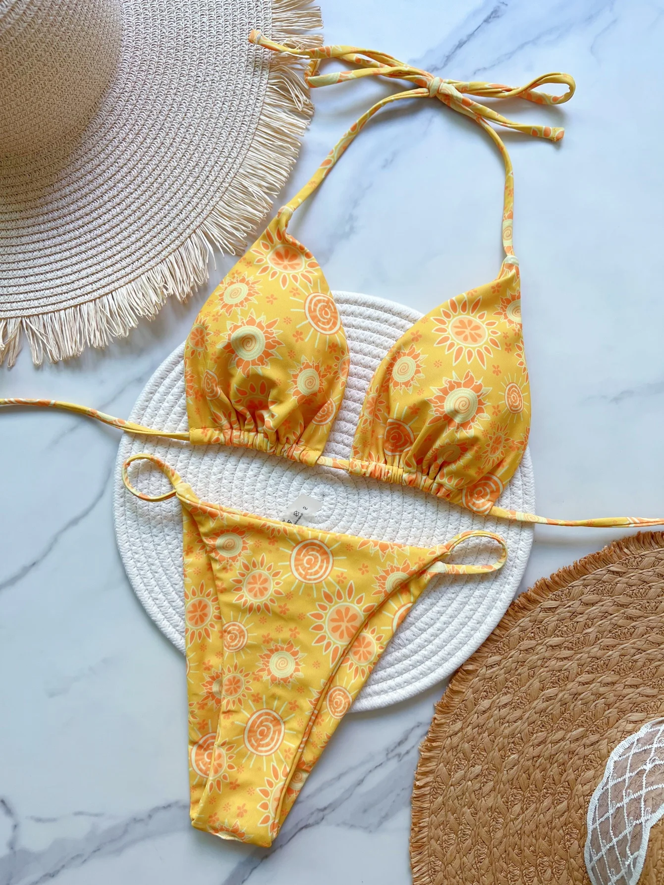 

Women's Sexy Bikini Set Printed 2 Piece Swimsuit Triangle Bra Thong Beach Vacation Bathing Suit 2024