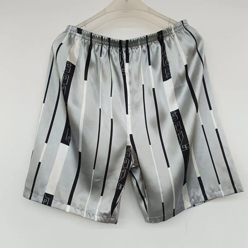 Summer Glossy Print Satin Men's Shorts Underwears Male Plus Size Casual Sleeping Bottoms