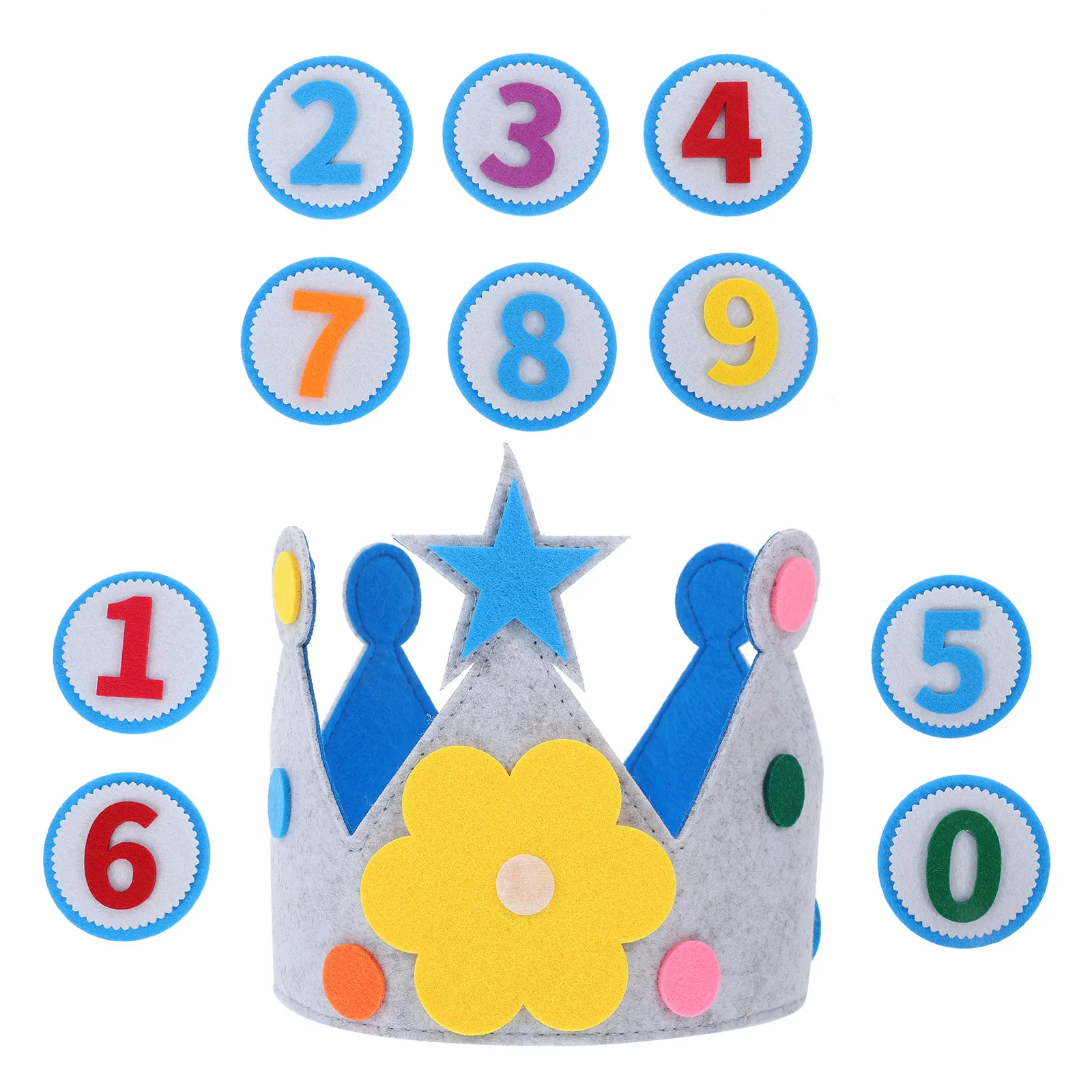 

1Set Birthday Crown Hat Felt Material Safe Comfortable Stable Fit Interchangeable Numbers 0-9 Chic Bright Colors Photo