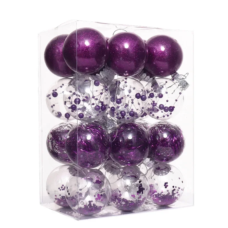 Bola colgante de plástico transparente para decoración de árbol de Navidad, suministros para fiestas en casa, adornos colgantes, 6/8cm, 24 unids/set