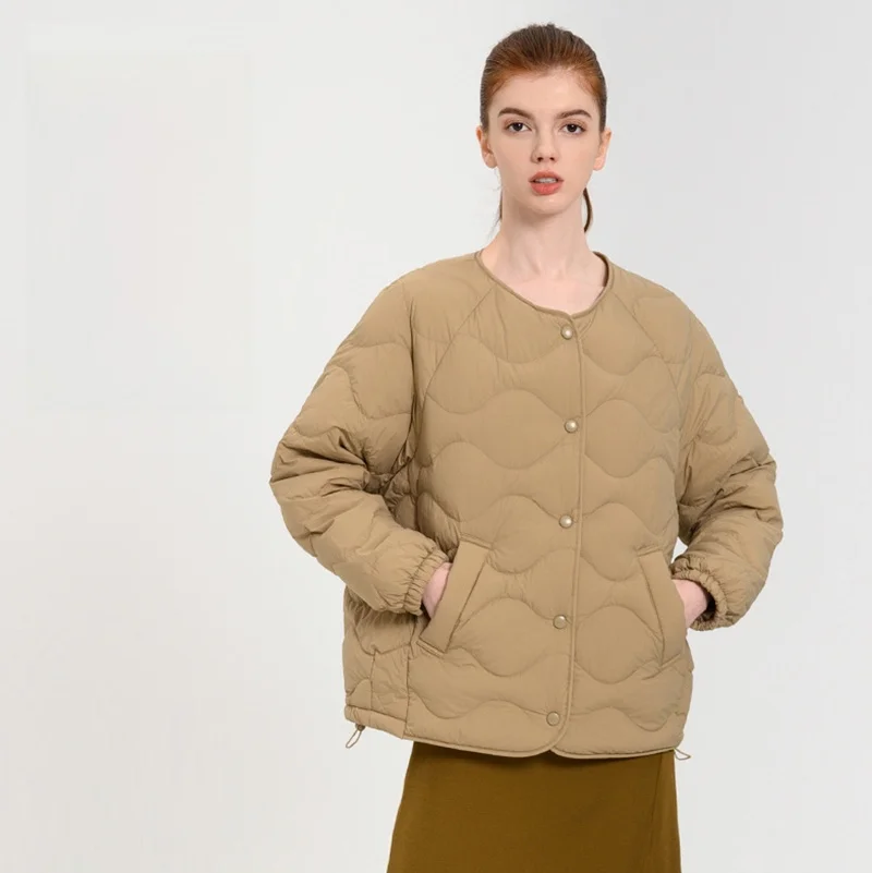 

Lightweight Long Sve round Nedown Jaet Women's New Sle 2025 Thin Padded Coat White Du down Filling Autumn