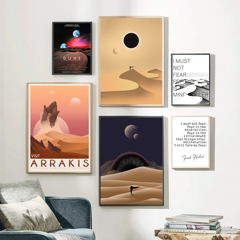 Arrakis Dune Prints Frank Herbert Retro Travel Poster Science Fiction Book Pictures Litany Dune Quote Canvas Painting Wall Decor