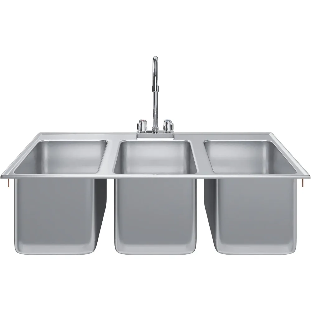 

Stainless Steel Compartment Drop-in Sink. NSF (3 Bowl 10" X 14" X 10" with Faucet),Kitchen Sinks