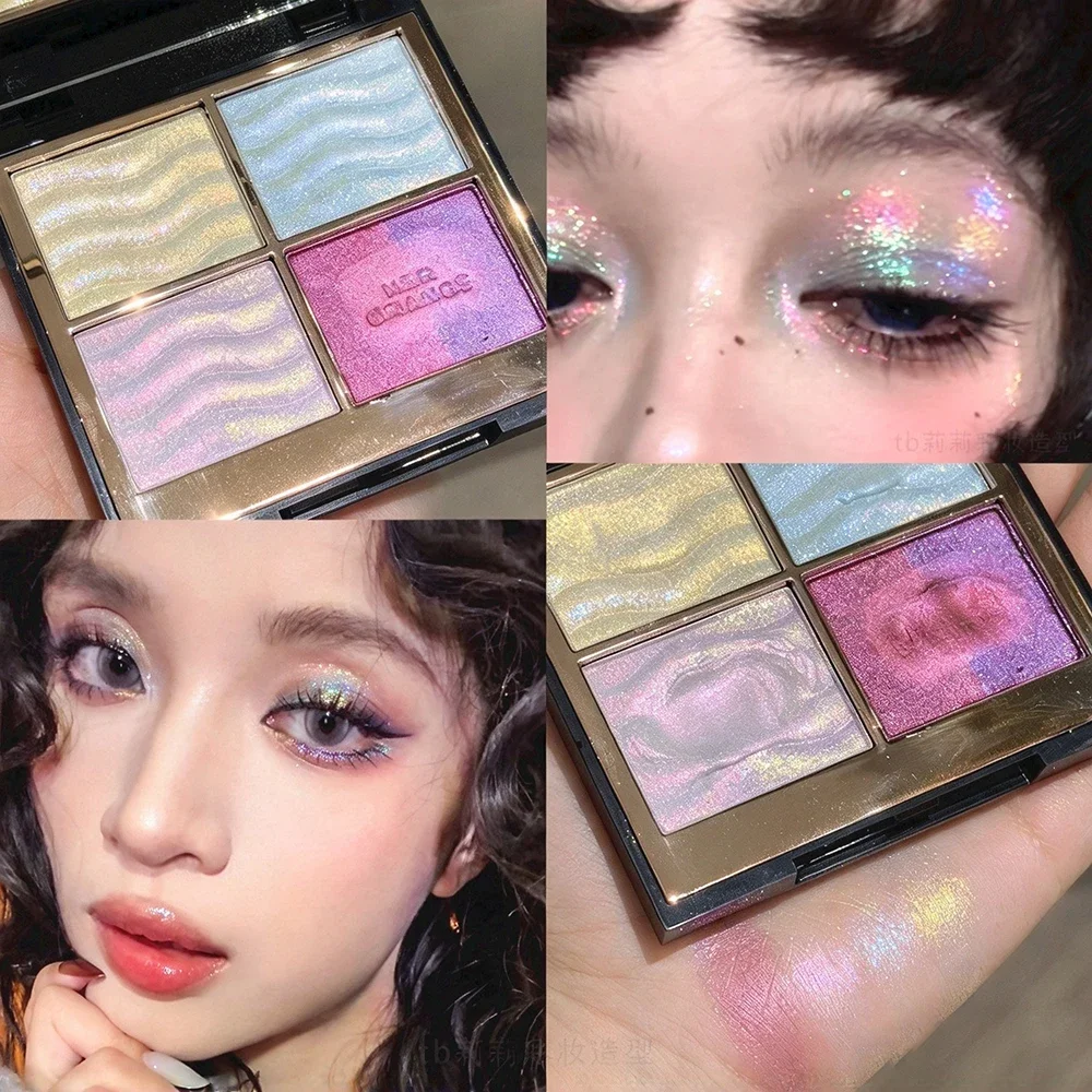 Herorange Color Shifting Eyeshadow Palette 4 Shades Shimmer Glitter Smooth Texture Long Lasting Christmas Chameleon Eyeshadow