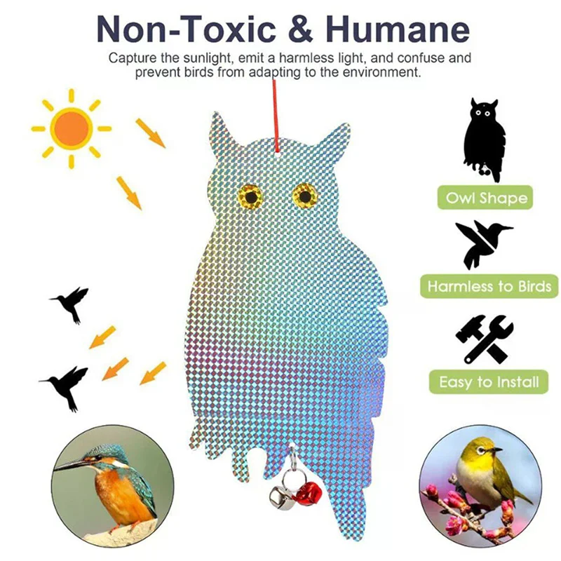 1/2/4/6PCS Reflective Owl Fake Hawk Plastic Hanging Bird Repeller Outdoor Garden Decor Wind Chime