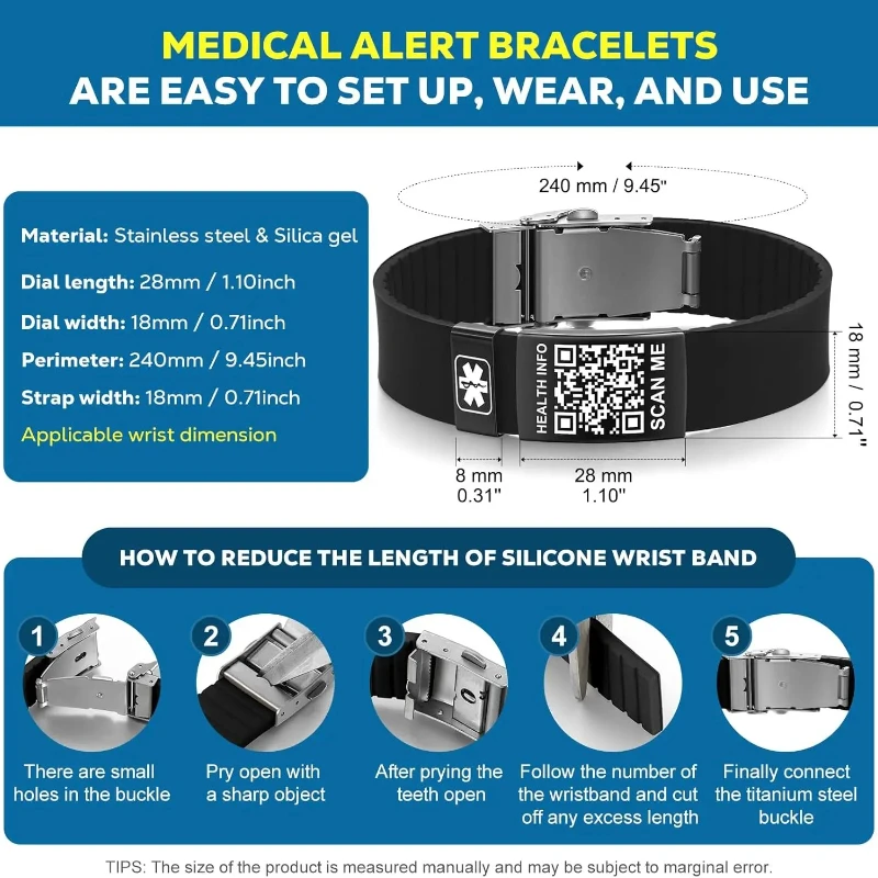QR Code NFC Medical Alert ID Bracelets Emergency Medical Adjustable Bracelet Waterproof Wrist Stra Free Customized Carving - Image 3