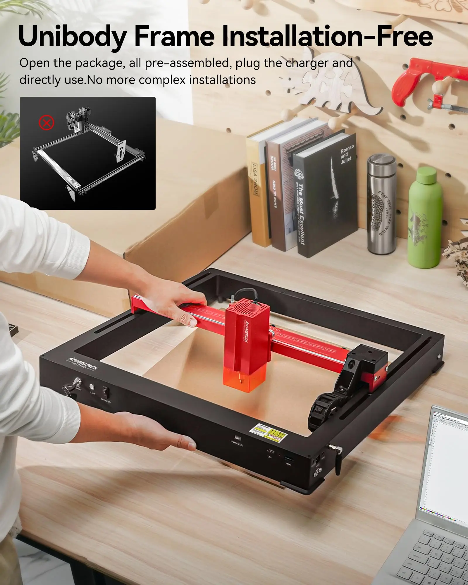 ATOMSTACK-Machine de gravure laser A12 X12 PRO, sortie 12W, graveur CNC sans installation, coupe bricolage pour métal, bois, verre, acrylique