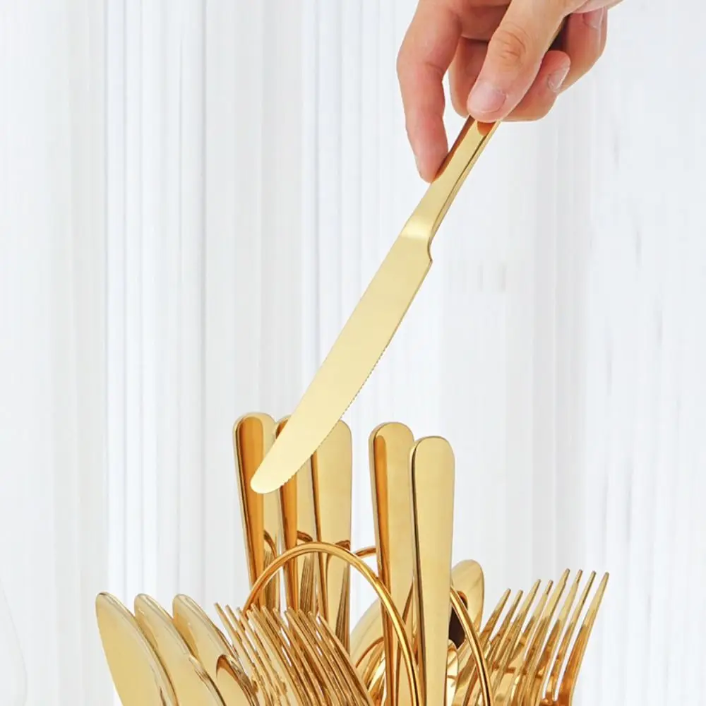 

24pcs Vintage Steak Cutlery Set Thickened Non-slip Handle Stainless Steel Flatware Set Mirror Polished Smooth Edges