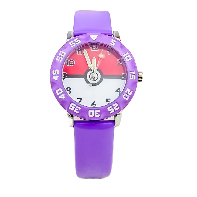 Miniso Anime Cartoon Pokemon Poké Balls Round Quartz Boys Girls Student Watch Children Leather Belt Wristwatch Christmas Gifts