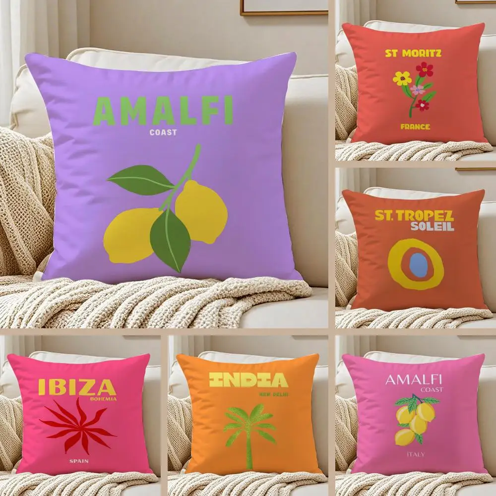 Nostalgic Cute Anime Art Summer Travel Series Cushion Cover Pillowcase Anti-dustmite Invisible Zipper Short Plush Sofa Cushion