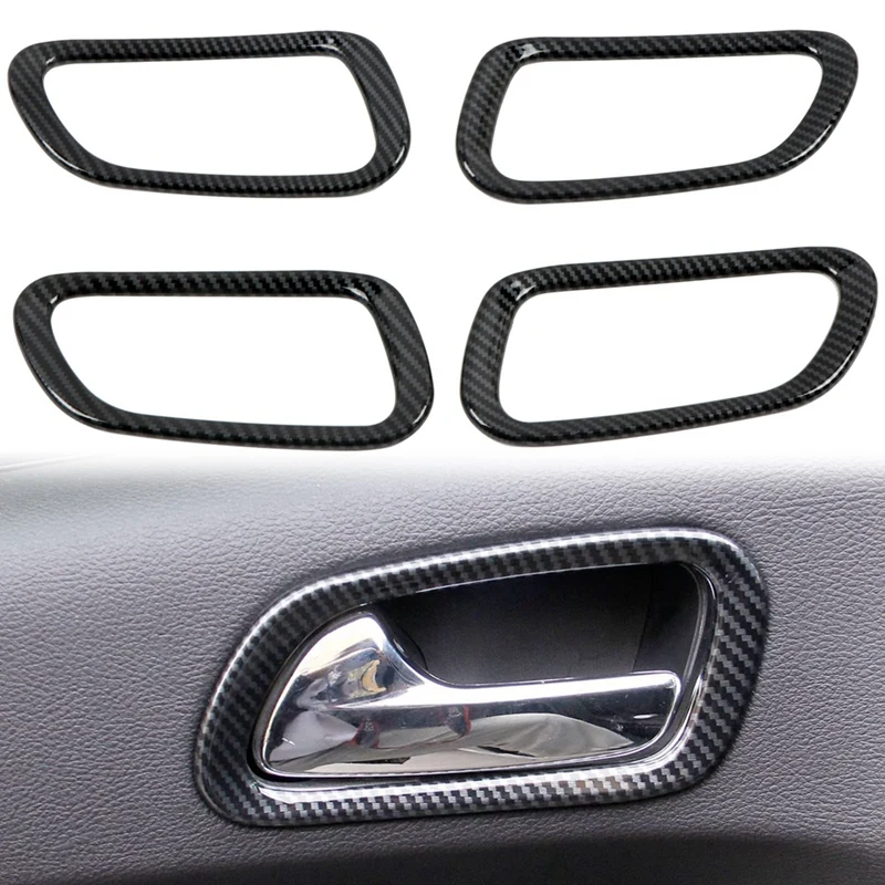 4Pcs Carbon Fiber Inner Door Handle Bowl Panel Cover Trim For Dodge Durango 2014-2020 Interior Mouldings