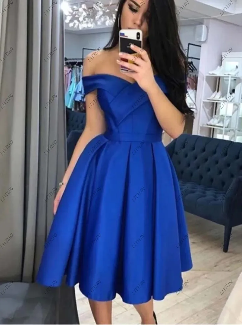 LIYYLHQ Royal Blue A-line Short Homecoming Dress Women's Knee Length Satin Graduation Homecoming Dresses 2024 Robe De Soirée