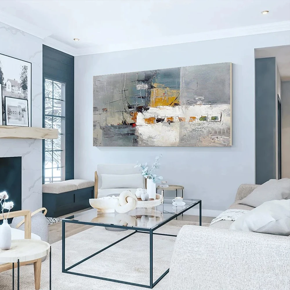 

100% Hand Drawn Grey Abstract Oil Painting Original Wall Art Picture for Home Living Room Decorative Interior Aesthetics Gift