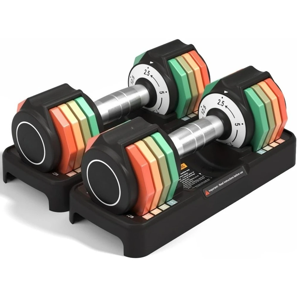 

Adjustable Dumbbells Set/Single, 12.5LB/22.5LB/55LB 5 in 1 Free Adjustable Dumbbell Set with Anti-Slip Handle & Rainbow-colored
