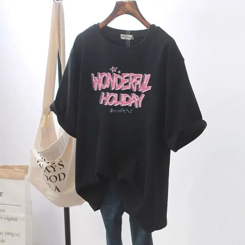 

Women Clothing All Cotton Printed T-shirt Summer Short Sleeve Basic Tees Female Casual Simple Fashion Pullovers AD-22