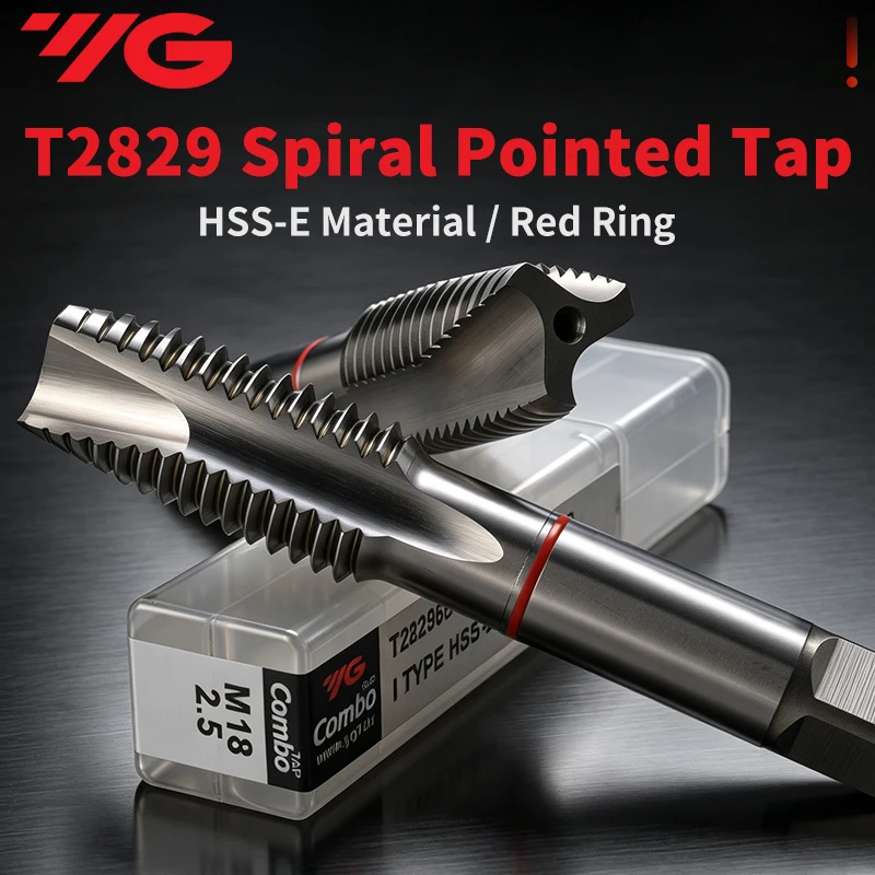 Korea YG T2829 Red Ring Spiral Pointed Tap M1.4 M1.6 M2 M2.5 M3 M4 M5 M6 M8 M10 M12 Machine Thread Taps for Aluminum Stainless
