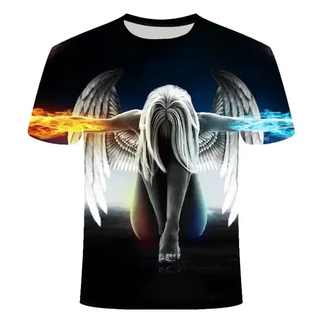 2024 Summer New T-shirt Fashion 3d Printed Angel Wings Casual Sports Short Sleeve Loose Comfortable Breathable Top Clothing