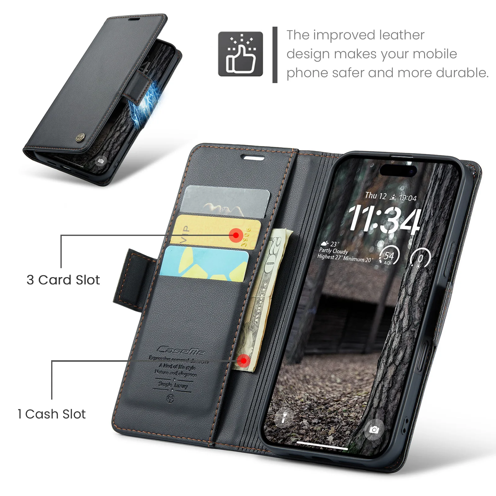 CaseMe Shockproof Leather Card Holder Wallet Case for iPhone 16 Pro Max 15 14 13 12 11 XR, RFID Blocking Stand Flip Phone Cover