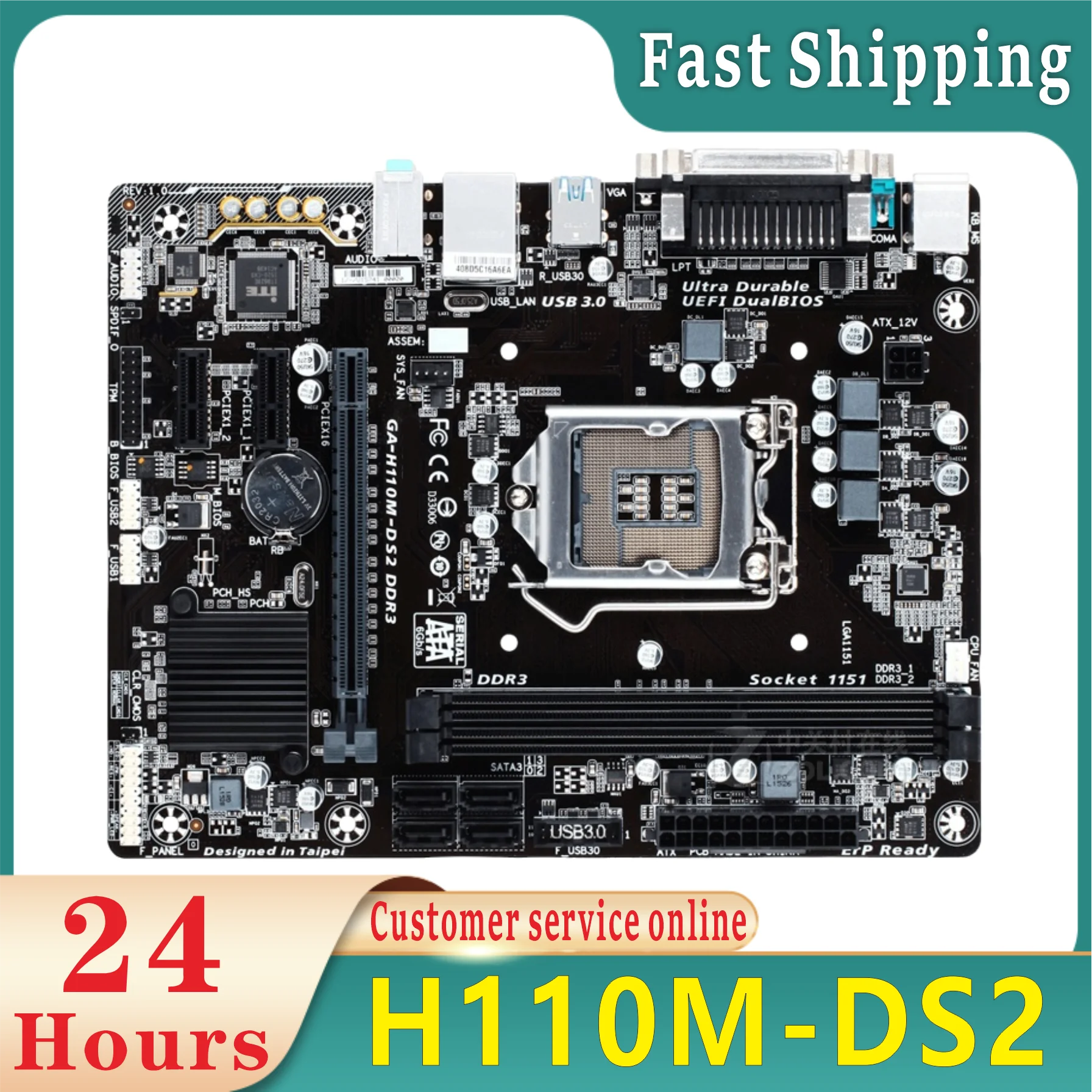 100% tested GA-H110M-DS2 desktop motherboard H110 LGA 1151 i3 i5 i7 DDR3 32GB with perfect functionality