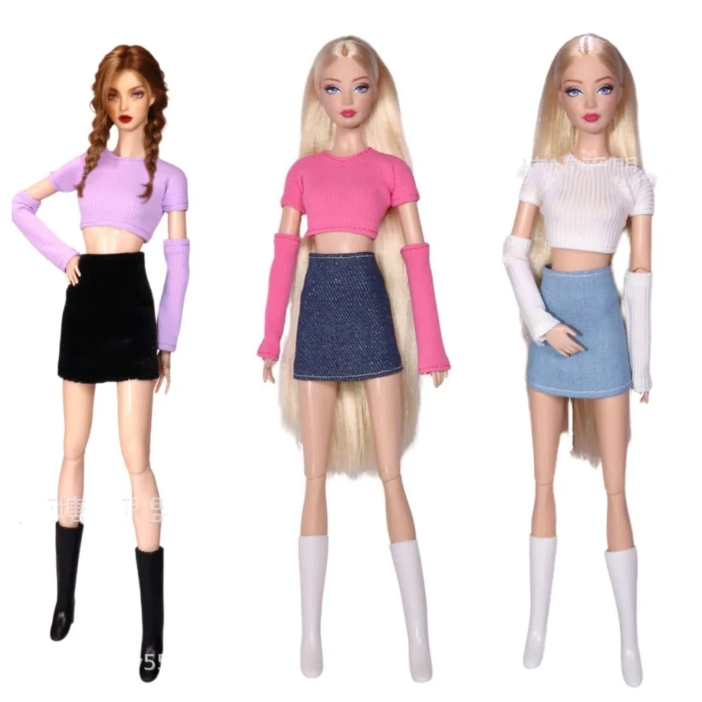 

Top + skirt + boots / 30cm doll clothing set fashion suit outfit shoes accessories for 1/6 Xinyi FR ST OB supermodel Doll