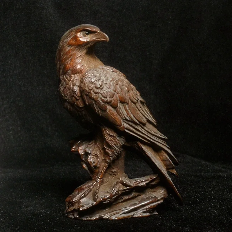 Size 3.4 Inch Old Japanese Boxwood Hand Carved Vivid Eagle Figure Statue Netsuke Collectable Gift
