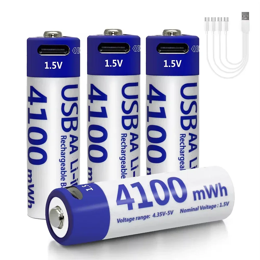 No More Alkaline Batteries! 1.5V AA Li-ion USB-C Rechargeable Battery 4100mWh for Smart Door Lock, Remote Control, Toys