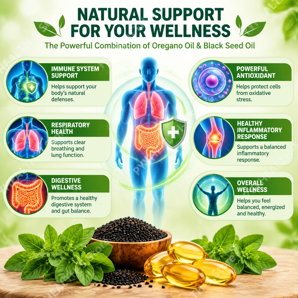 Oregano Oil Softgels Strengthen Immunity, Soothe Gut Digestive, Black Seed Oil Carvacrol Formula,Gluten Free Vegan 60/180 Count