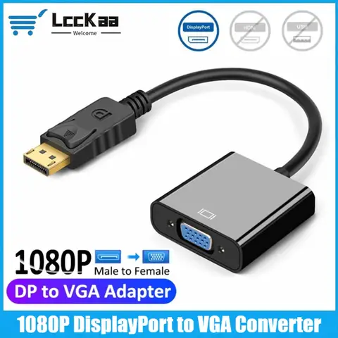 LccKaa 1080P DisplayPort To VGA Converter Cable DP Male To VGA Female Adapter for Projector Computer DTV TV HDVD Laptop Monitor