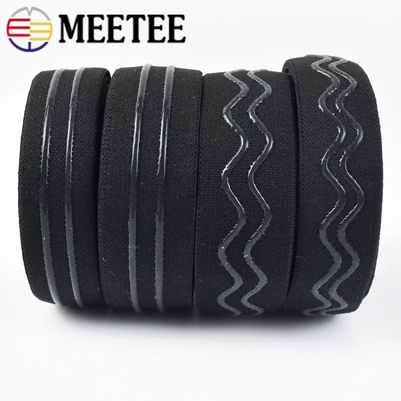 2/5/10Meters Black Nylon Elastic Bands 20/25mm Non-slip Silicone Rubber Bag Strap Webbing Tape DIY Garment Sewing Accessories