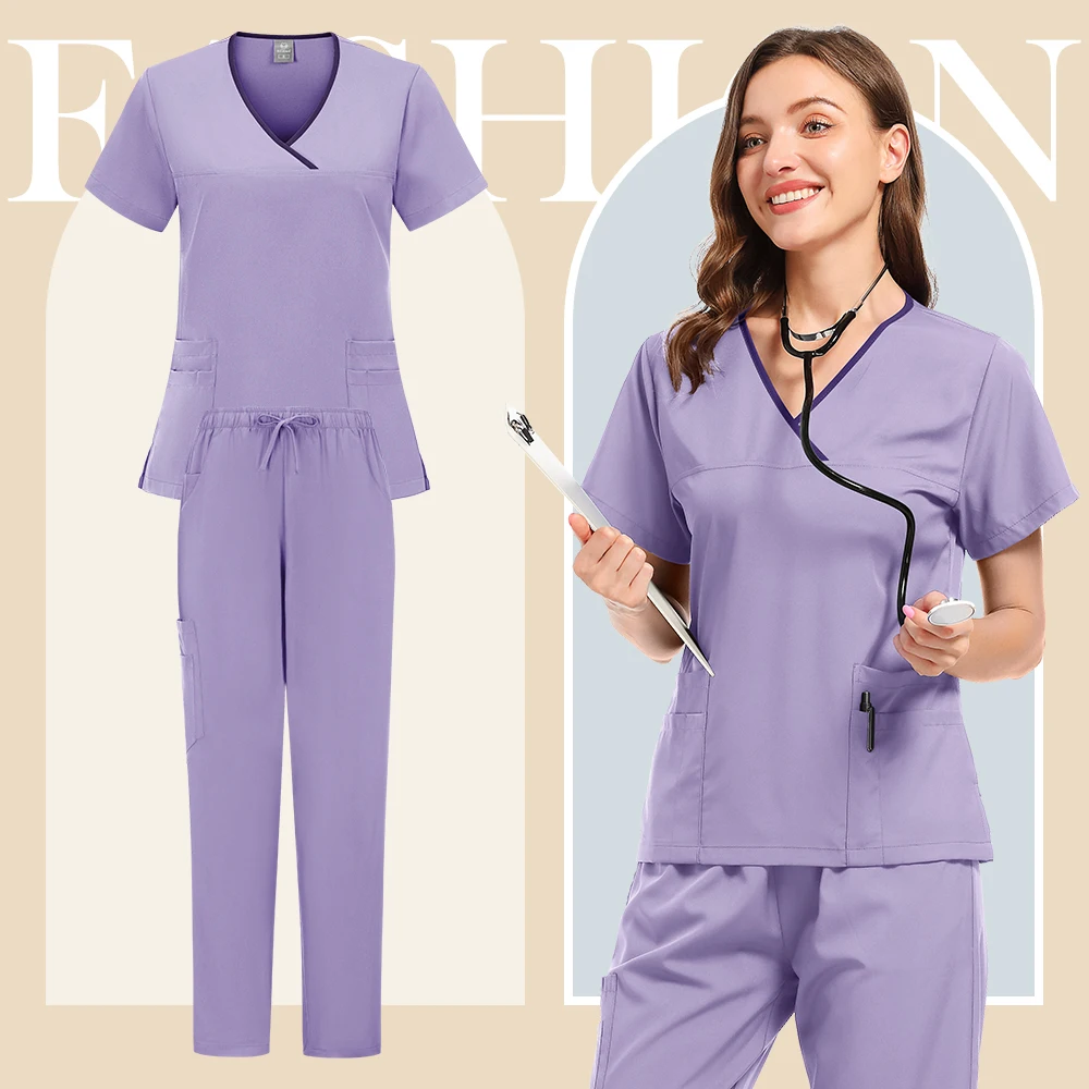 

Operating Room Medical Uniform Scrubs Women Men V Neck Top Straight Pants Set Nursing Pet Hospital Workwear Beauty Salon Clothes