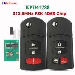 jingyuqin 4D63 Chip KPU41788 313.8MHz FSK 3/4 Buttons Flip Remote Car Key For Mazda 6 2006 2007 2008 Auto Fob Contol