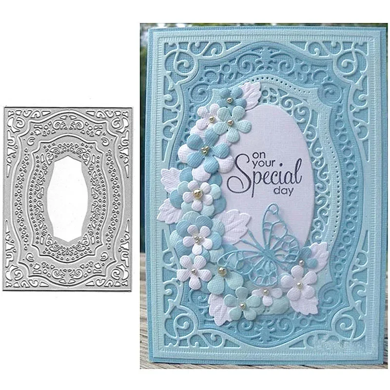 Lace Frame Flower Metal Cutting Dies Scrapbooking Rectangle Craft Dies DIY Gift Card Photo Album Card Making Decorative Stencil