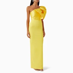 Elegant Prom Dresses Yellow One Shoulder Sheath/Column Women's Prom Gowns Maxi Bow Cap Sleeves Simple Formal Party Dress 2024