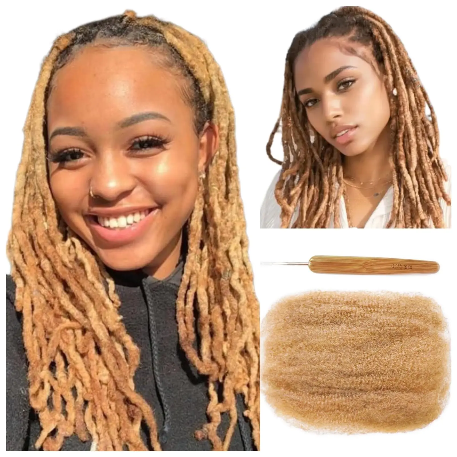 Blonde Bulk Hair With Crochet Brazilian Afro Kinky Curly Human Hair Bulk For Dreadlocks Extensions Repair Locs Mini Twist Braid