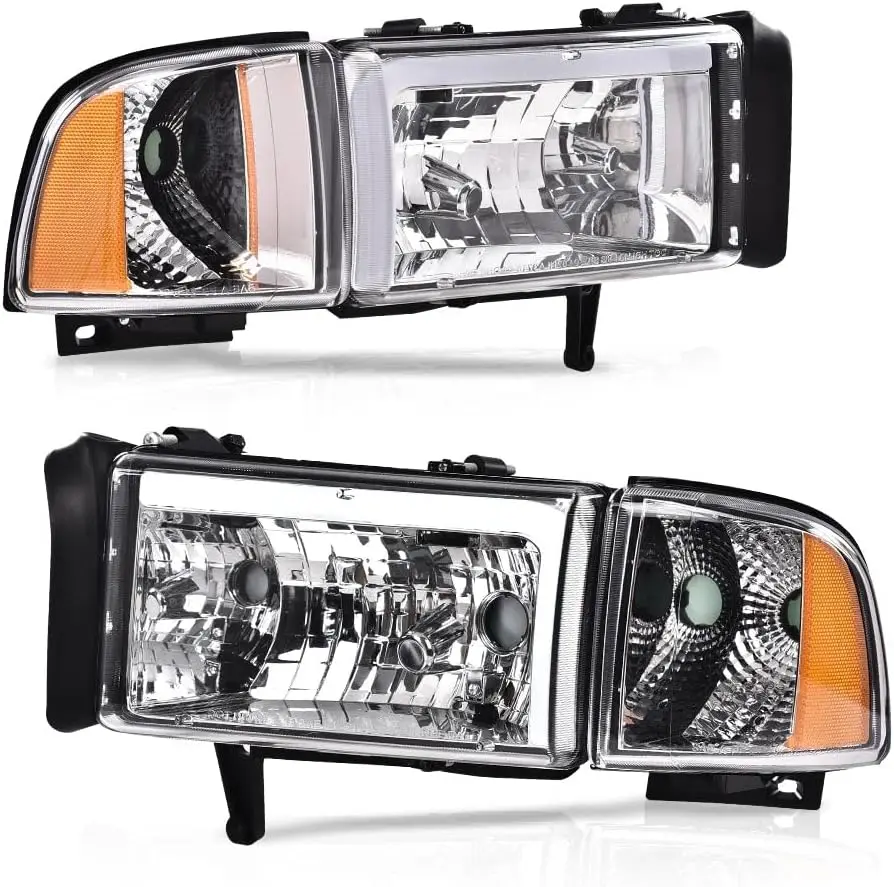 

LED Headlights Head Lamps Compatible with Dodge Ram 1500 1994-2001/Fit Dodge Ram 2500 3500 1994-2002 Left & Right Clear lens Chr