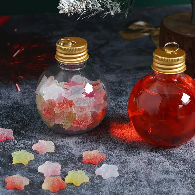 10pcs Christmas Shape Juice Bottle with Hanging Cap Clear Plastic Candy Gift Packaging Decor Pendant Booze Ball 100/150/250ml