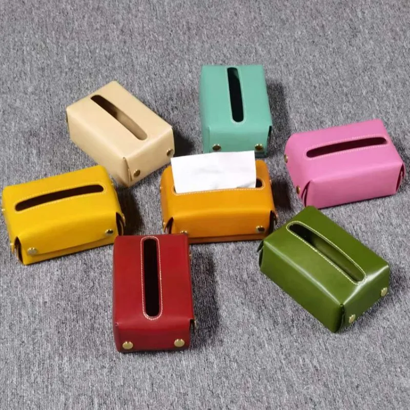 

Festival Gift Vintage Desktop Leather Tissue Box Car Interior Storage Box Tissue Dispenser Car Tissue Box Master Craftsmanship