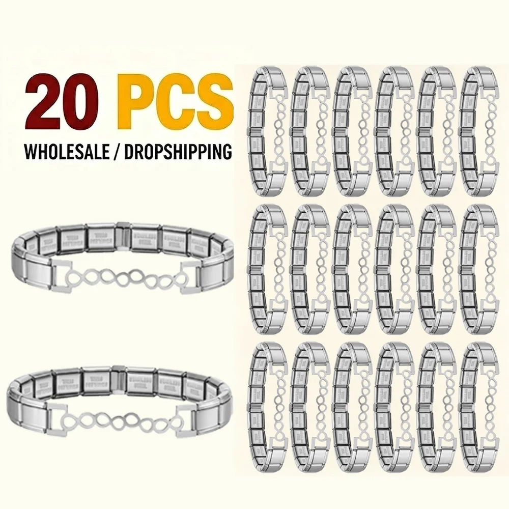 Y2K Aesthetic Wholesale 20Pcs Italian Charm Bracelet Bulk Stainless Steel Tarnish Free Modular Link Chain Customizable Jewelry