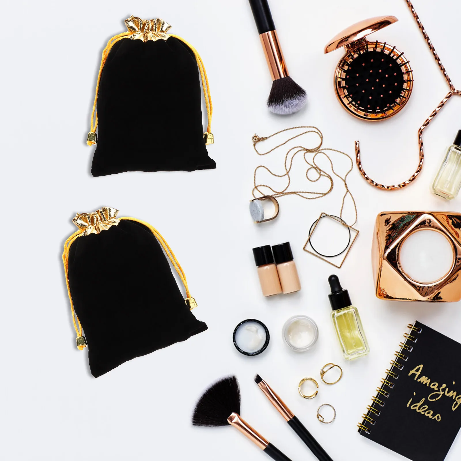 

20Pcs Gold Trim Velour Drawstring Bags Small Jewelry Storage Pouches Party Treat Gift Packing Bags Portable Gift Pouches