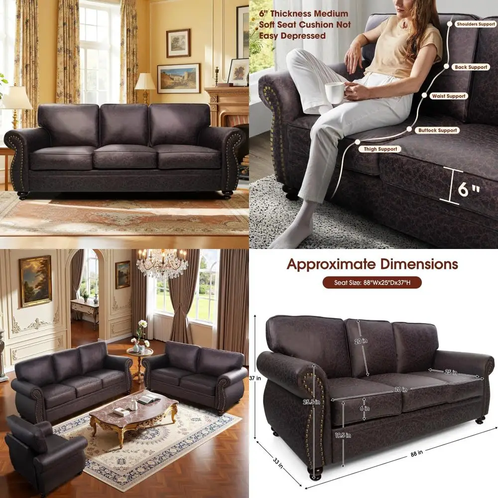 

mid-century 3-seater vintage sofa with rivet accents, removable upholstery, and solid wood structure