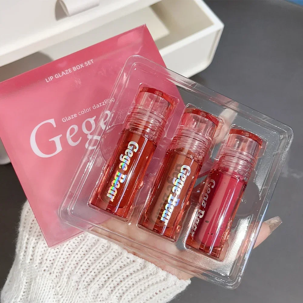 Non-stick Cup Jelly Mirror Lip Gloss Water Light Lasting Liquid Lipstick 3PCS/set Moisturizing Red Juice Lips Makeup Cosmetics