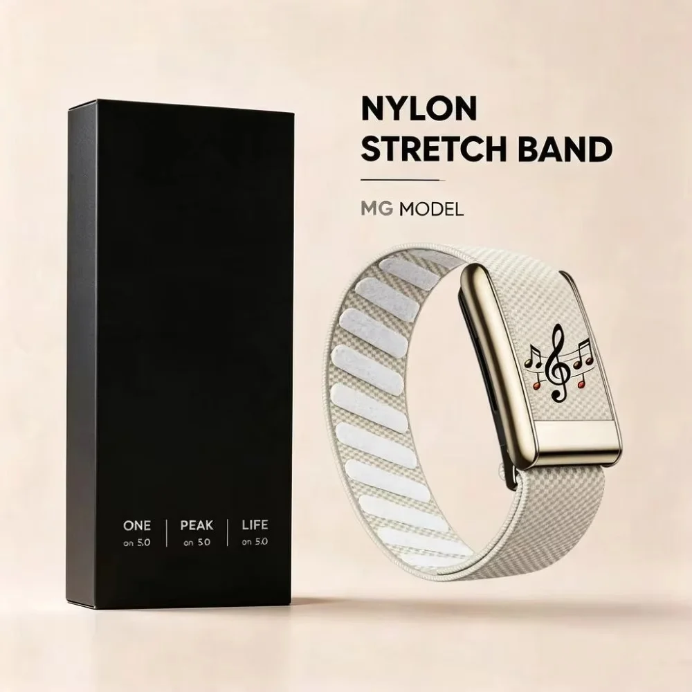 For WHOOP 5.0 MG Compatible Colorful Music Notes Print Nylon Woven Stretch Sport Wristband with Metal U-Shaped Frame