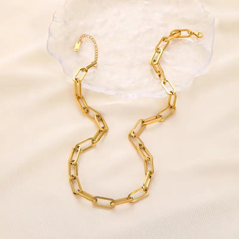Kép 5: SOMMAR 2020 Rozsdaálló Acél  Arany színben Hossz 42cm extender 5cm igazító Nyakdísz Béklyó szögletes multi-layer necklaces férfiak ékszer