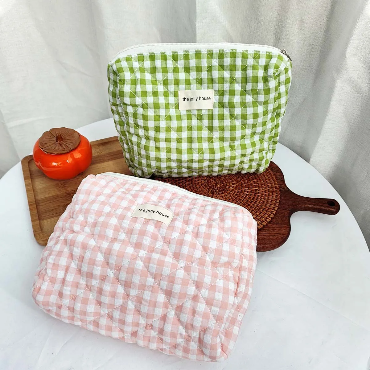 YANZAI حقيبة مستحضرات التجميل النسائية غير الرسمية سعة كبيرة حقائب تخزين السفر بسيطة منقوشة السيدات حقائب يد قماش الوردي الإناث B #6