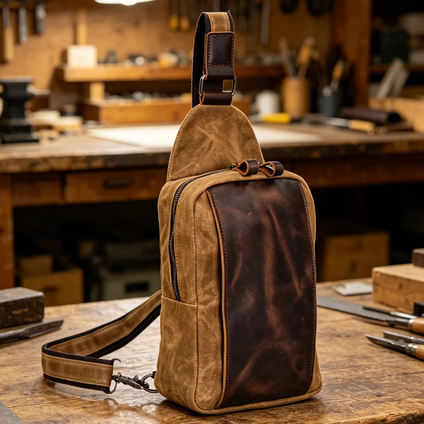 retro-western-cowboy-men's-chest-bag-oil-wax-canvas-motorcycle-style-multifunctional-mobile-phone-coin-backpack-casual-leisure