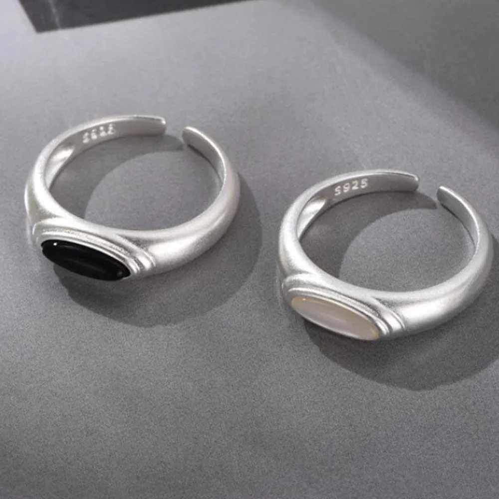 

BF CLUB 925 Sterling Rings for Women Simple Geometric Handmade Irregular Retro Ring Black White Zircon Allergy For Birthday Gift